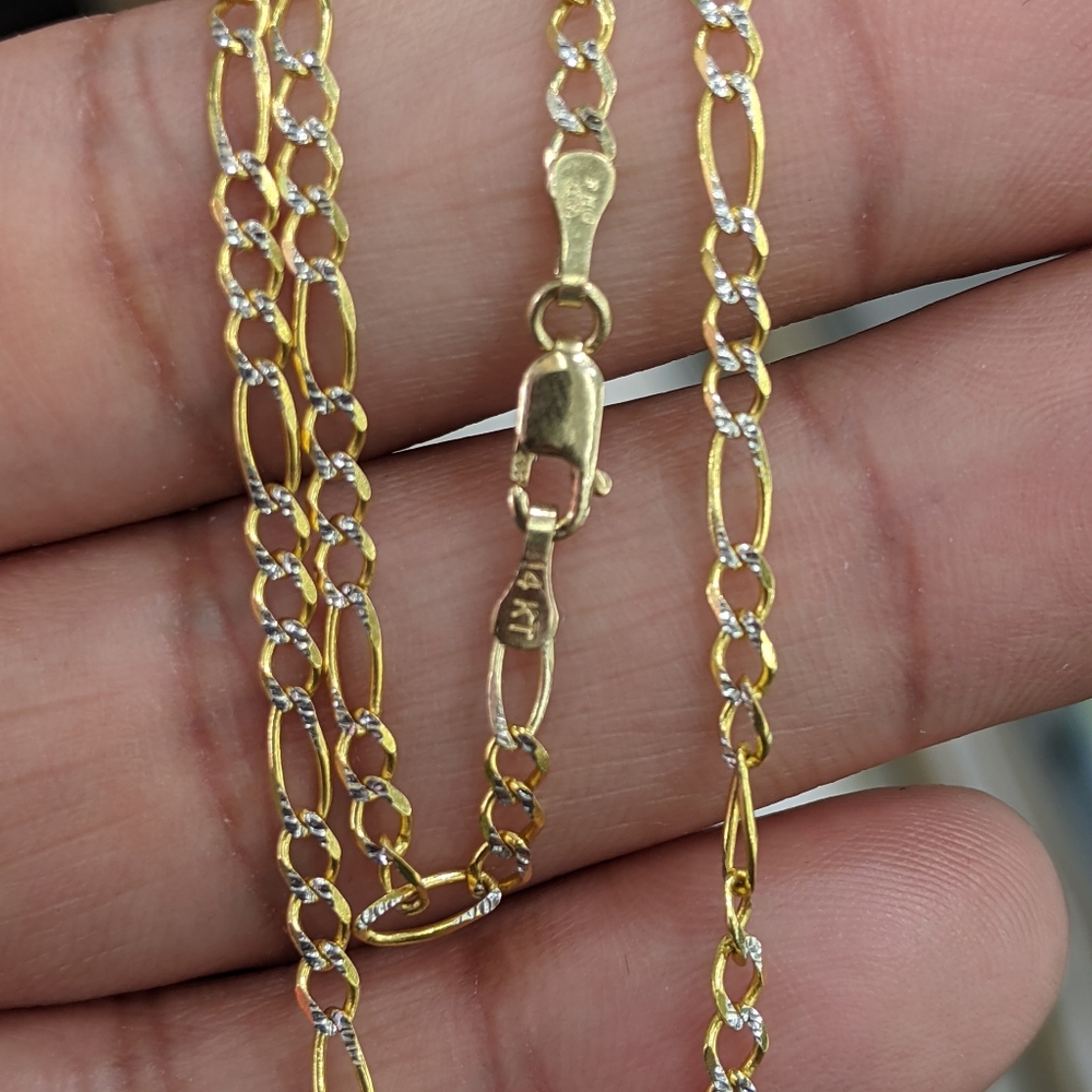 14kt Real Gold Figaro Diamond Cut Chain